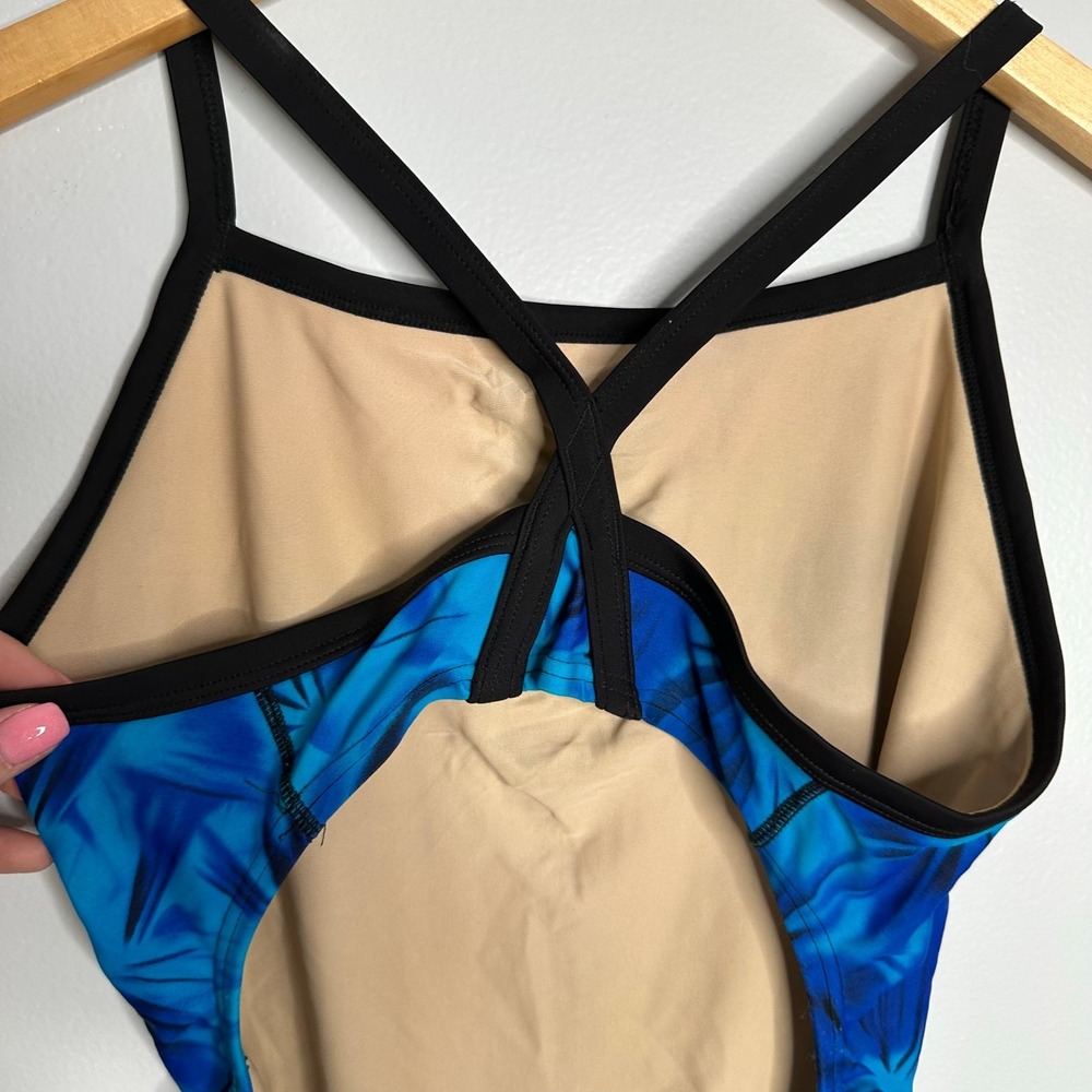 Unbranded One Piece Swimsuit Girls Size 10 Blue Abstract Athletic Good Condition - Picture 4 of 5